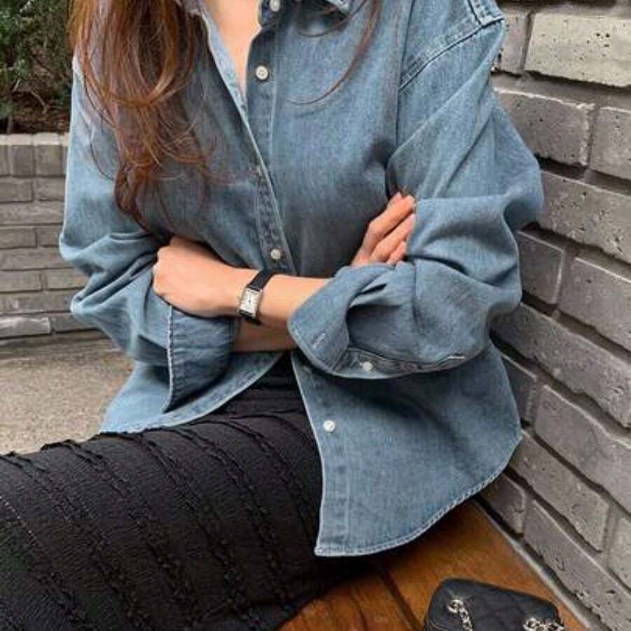 Women Blouses & Shirts - Medium Wash Blue - View 1