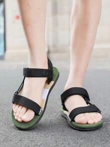 1 Pair Men's New Summer Sandals, Woven Fabric Upper, PVC Durable Non-Slip Soft Sole, Fashion Casual Beach Slippers (Size Runs Small, Suggest Ordering One Size Up) - Army Green - View 3