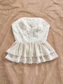 Blusa amarilla casual de verano estilo peplum sin espalda con lazo para mujer, look casual para vacaciones, almuerzo o de regreso a clases - Albaricoque - Ver 6