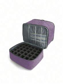Double Layer Cosmetic Storage Box With Removable Nail Polish Organizer Liner, Large Capacity Makeup Storage Bag, Suitable For Travel, Vanity, Salon And Home Use - Purple - View 5