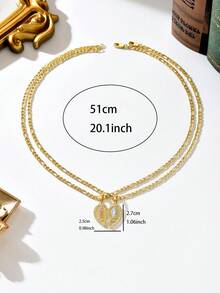 Colar de Casal Cristão com Coração Dividido Meio Aberto, Incrustado de Zircônia, Presente de Joias para o Dia dos Namorados, Caracteres Cristãos Incrustados de Zircônia, Colar de Casal para Homens e Mulheres - Ouro amarelo - Visão 6