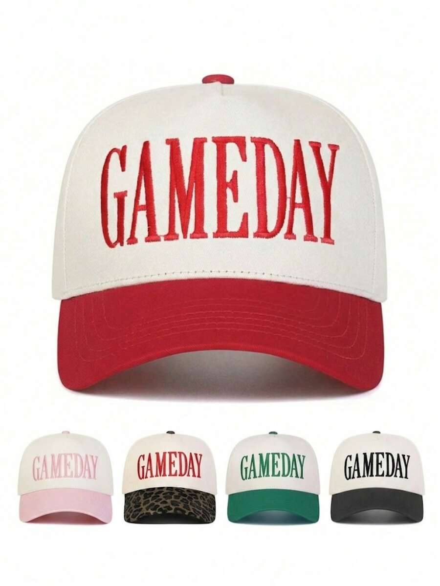 1顶女士“GAMEDAY”刺绣可调节棒球帽，卡车帽，男女通用遮阳帽，适合户外活动，时尚配饰，节日礼物，春夏日常佩戴、旅行、海滩的理想之选