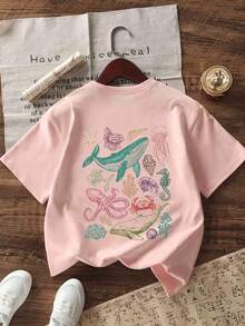 2pcs Tween Girls' Casual Funny Print Crew Neck Short Sleeve T-Shirt, Summer Top - White - View 4