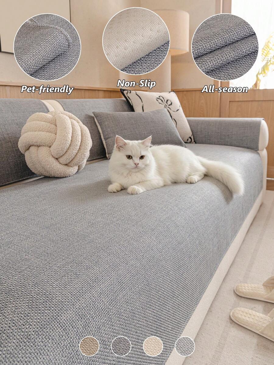 1pc Solid Color Minimalist Chenille Sofa Cushion, Anti-Slip Wear-Resistant, Pet Stain-Resistant, Suitable For 1-4 Seater Sofa Protection, All-Season Use, Suitable For Living Room Bedroom Study Decoration, Machine Washable - Multiple Styles - View 1