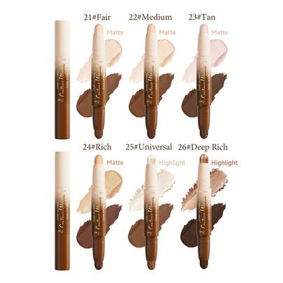 Barra de contorno de doble punta - Fórmula cremosa y de construcción gradual para una definición y esculpido natural, perfecto para mejillas, líneas de la mandíbula y contornos de la nariz impecables, ideal para looks de maquillaje de día a noche