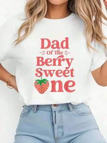Camiseta de Mujer Maija 100% Algodón, Camiseta Daddy Dad Of The Berry Sweet One Strawberry para Primer Cumpleaños - Blanco - Ver 1