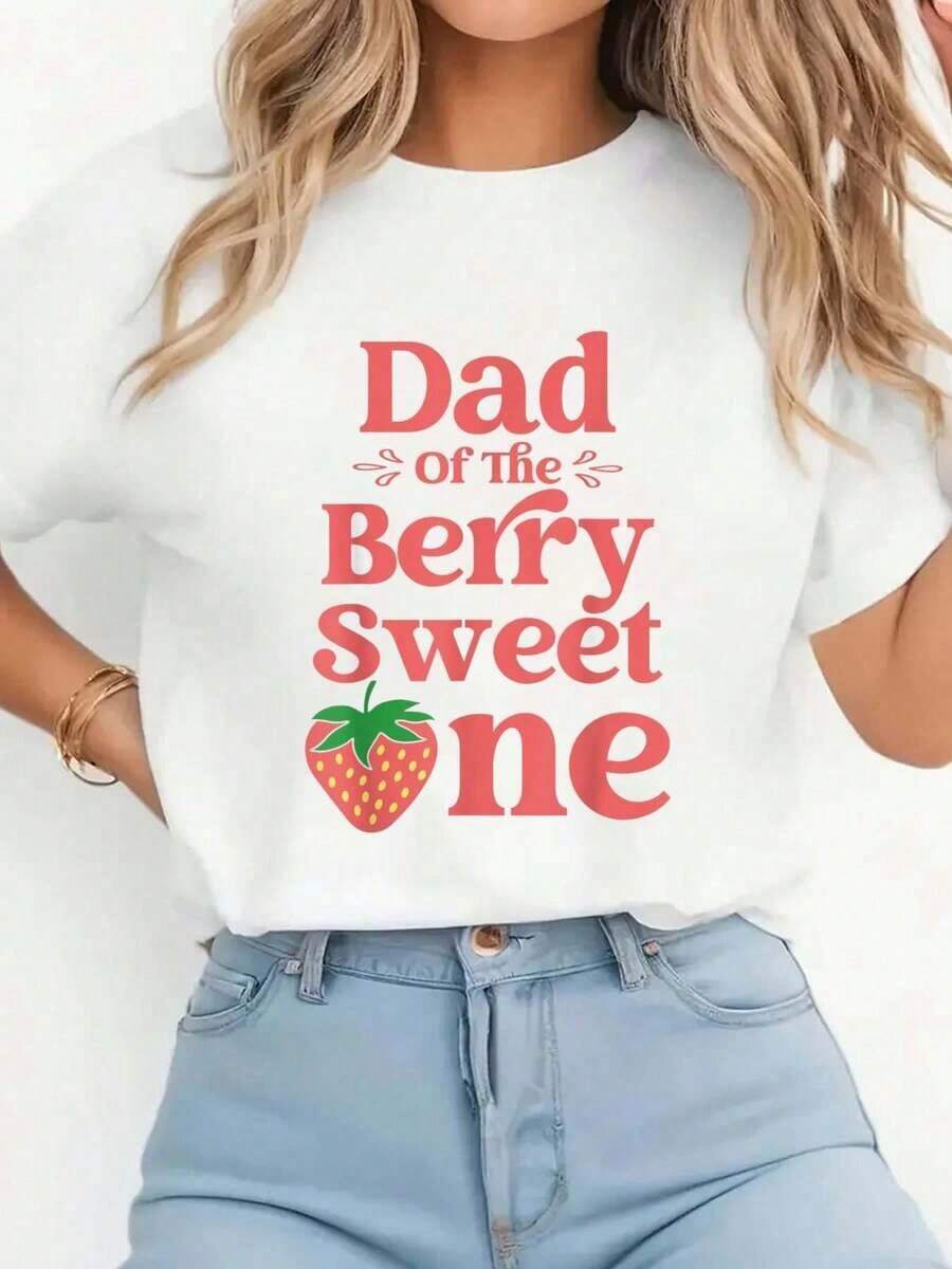 Camiseta de Mujer Maija 100% Algodón, Camiseta Daddy Dad Of The Berry Sweet One Strawberry para Primer Cumpleaños - Blanco - Ver 1