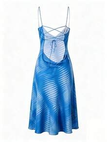 Women's Floral Print Backless Tied Neck Vacation Sexy Dress - Blue - View 2