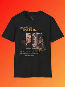 HyunjinErranteCitaCamiseta unisex-Camiseta con estampado de arte negra, impresa con la frase "WeSonTodos"One" presenta letras y el diseño característico de Hyunjin, mangas cortas con cuello redondo, cómodo para todas las estaciones, blusa casual transpirable con cuello redondo elástico, adecuada para actividades al aire libre y uso diario.paramujer, camisetasdemujer, blusascasualesparaDama, tops, adecuadoParaFiesta&DiarioDesgaste, PerfectoParaVacaciones&Tiempo de Juego GenialParaFiesta&FamiliaVacaciones - Negro - Ver 1