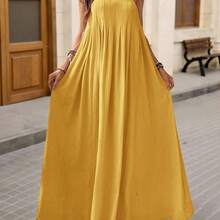 Women's Loose Solid Color Woven Dress, Suitable For Spring/Summer Vacation Solid Color Dress Green Maxi Dress Summer Dress - Neblina azul - Ver 6
