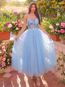 Faeriesty Camiseta corta con lentejuelas brillantes y dobladillo transparente contrastante, perfecta para homecoming, fiestas, bailes y eventos de verano, bodas y fiestas - Azul - Ver 5