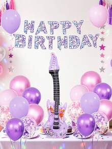 26pcs Kpop Music Theme Birthday Balloon Set, Includes Birthday Banner, Guitar And Purple Pink Latex Balloons, Suitable For K-Pop Music Theme Birthday Party Decoration, Birthday Party Short Video Decoration, Teen Birthday Party, Karaoke Music Theme Decoration, 80s Disco Theme Birthday Party, Starry Sky Theme Dance Party, New Year Dance Party Celebration Decoration Supplies - Multicolor - View 5