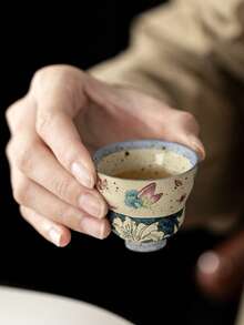 陶瓷杯，蝴蝶百合葫芦形小茶杯，焦糖釉陶瓷茶具，单只茶杯，用于品茶 - 彩色 - 查看 5