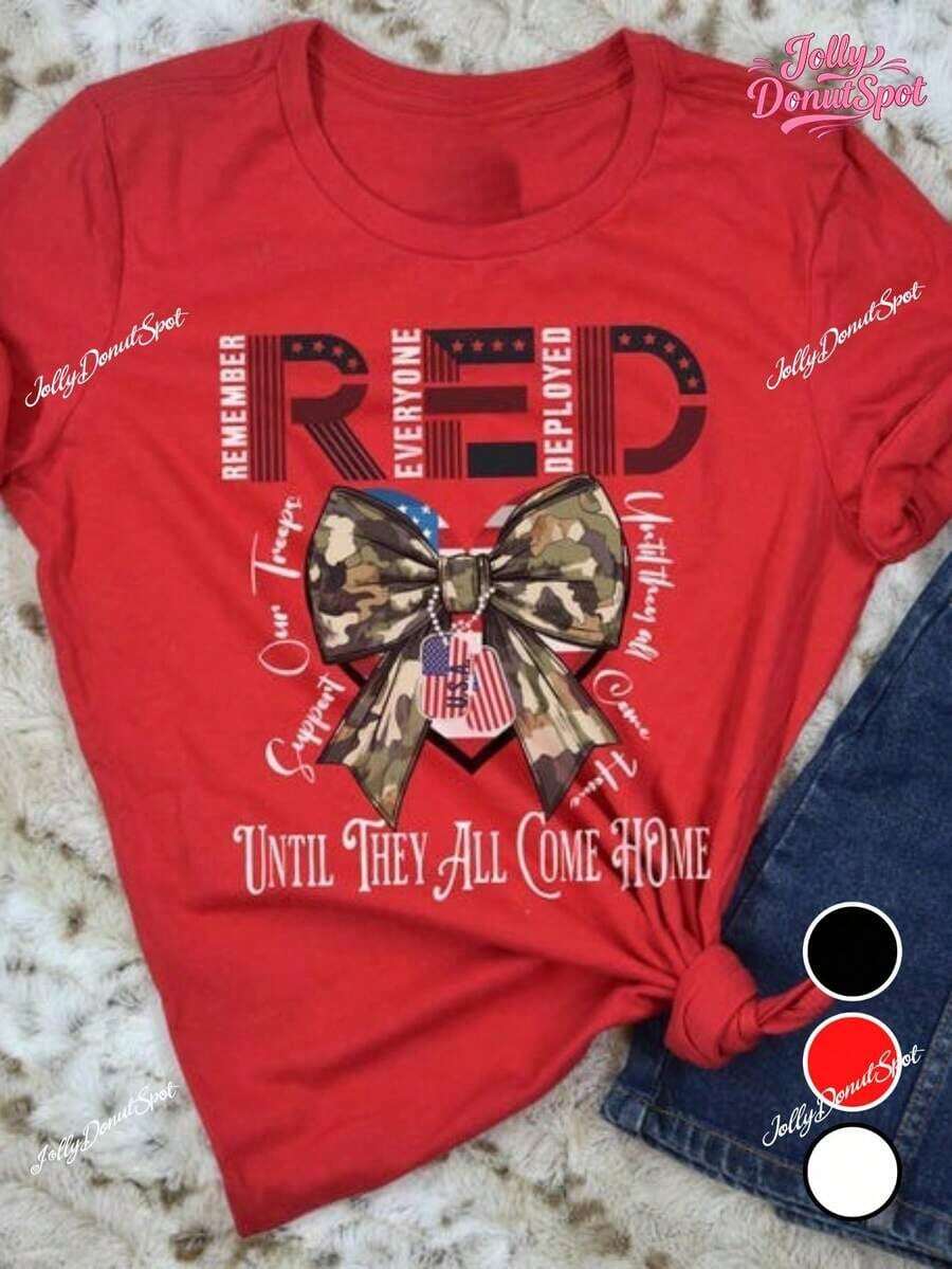 Red Friday T-Shirt, A Tribute To Every Soldier, We Wear Red Shirts On Fridays, A Military-Themed Gift (Ideal For Wife/Mother/Father/Girlfriend), Printed T-Shirt For Festive Celebrations, 100% Pure Cotton, A Great Gift For Friends And Family, Suitable For All Seasons - Unisex Short-Sleeve Crew Neck Cotton T-Shirt, Vintage Urban Style - 紅色 - 查看 1