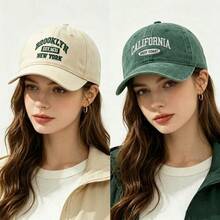 BONNY BOOM 2件裝中性戶外休閒時尚 CALIFORNIA 刺繡可調節棒球帽，百搭卡車帽，適合女性、男性、假期，送給家人與朋友的完美禮物 - 米色+綠色 - 查看 5