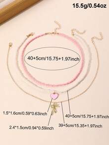 Bộ 3 dây chuyền hạt cườm với mặt dây chuyền hình bướm/trái tim/hoa, dây chuyền nhiều lớp, món quà trang sức dễ thương dành cho bé gái. - Nhiều màu - Xem 5