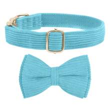 Corduroy Dog Collar With Dog Bow Tie, Soft Quick Release Basic Dog Collars For Small Medium Dogs, Large Dogs, Adjustable Dog Collar - Baby Blue - View 1