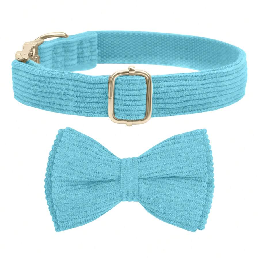 Corduroy Dog Collar With Dog Bow Tie, Soft Quick Release Basic Dog Collars For Small Medium Dogs, Large Dogs, Adjustable Dog Collar - Baby Blue - View 1