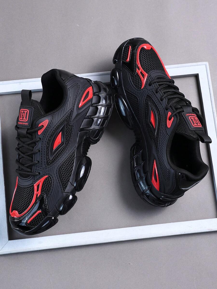 Giày nam thời trang thường ngày, giày thể thao nam cổ điển, giày chạy bộ buộc dây, giày sneaker nam cá tính, giày casual đường phố. - Đen và Đỏ - Xem 1