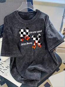 Men's Heavyweight 230g 100% Pure Cotton Vintage Washed Pattern T-Shirt, Distressed  Brand Short-Sleeve Clothing - Summer Casual Loose Fit, American Style, Large Size Round Neck Short-Sleeve Top, Plus Size Versatile  Men's Shirt, Men's Casual Sports Shirt T-Shirt, Cosplay, Wash Shorts - màu đen - Xem 1