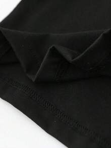 1 pieza de camiseta de manga corta con cuello redondo y estampado de eslogan simple para niño, modelo 356T, 210g, 100% algodón, los diseños están impresos. Unisexo. - Negro - Ver 3