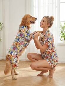 Matching Dog And Onwer Summer Shedding Hair Control Pajamas - Breathable High Stretch Full Coverage Pet Rompers, Summer Anti Licking & Bug Protective Jumpsuit For Medium Large Dogs, All Over Printing Dog Clothes - Cute Cartoon Colorful Dog Pattern - Multicolor - View 11