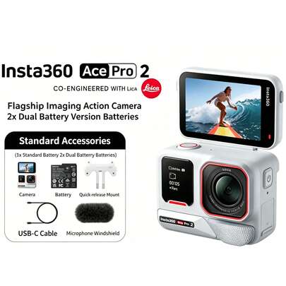  Insta360 X5 Panoramic Digital Action Camera, 8K High Definition, Image Stabilized, Waterproof, Handheld Pocket Camcorder, Standard Kit, Digital Camera