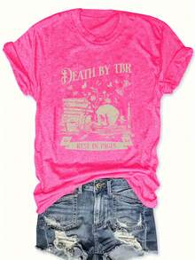 Talla Grande - Camiseta con Estampado de Letras, Manga Corta, Cuello Redondo, Estilo Casual, para Verano y Primavera, Ropa de Mujer de Talla Grande - Rosa Fucsia - Ver 1
