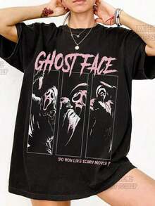 1 Ghostface T-Shirt, Horror Movie T-Shirt, Halloween "No You Hang Up" T-Shirt, Horror Movie Graphic Tee, 100% Cotton, 210g, Designs Are Printed. Unisex. - 黑色 2 - 查看 6