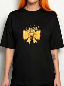 PremiumCamiseta de Fiesta de Cinco de Mayo con lazo, tequila, taco, divertida, mexicana, camisetas gráficas, tops cortos para mujeres, atuendos de verano para mujeres, tops de verano Eco-Friendly - Negro - Ver 7