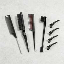 8件套造型工具套装，包括尖尾梳、尼龙发刷、定型刷和4个鸭嘴夹，适用于美发沙龙和个人居家造型。 - 彩色 - 查看 2
