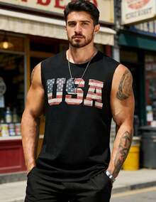 Mens 4th Of July Tank Top 1776 American Flag Patriotic Shirts Workout Muscle Sleevelees Tops - 預設 - 查看 2