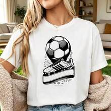 2026 World Cup Soccer Graphic T-Shirt, Football Shoe Print Casual Short Sleeve Crew Neck Tee, Sports Fan Outfit For WomenRopa De Mujer / Ropa De Mujer De Uso Diario / Blusas, Camisas Y Camisetas De Mujer / Camisetas De Mujer Ropa Deportiva Basicos Mujer Short Playeras Para Hombre - Blanco - Ver 1