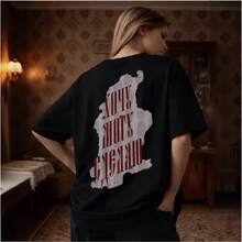 Camiseta de manga corta 100% algodón puro, estilo americano, única y moderna, versátil, popular, moda de nicho, estampado dulce, prenda superior. - Blanco - Ver 2