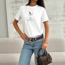 Camiseta de manga corta 100% algodón, casual y elegante, con un estilo relajado, estampado único y divertido, corte holgado, disimula imperfecciones del cuerpo, top estilo hiphop. - Blanco - Ver 4