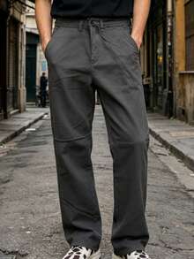 Modern And Stylish Minimalist Slim-Fit Casual Trousers In Solid Colors For Men. - 深灰色 - 查看 2