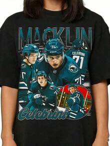 Macklin Celebrini Ice Hockey T-Shirt, Professional Ice Hockey T-Shirt, Retro Vintage T-Shirt, Sweatshirt, Hockey Design, 90s Bestseller, Y2K, Spring Clothing, Perfect For Everyday Wear, Casual Cotton T-Shirt, Soft, Lightweight And Comfortable, Cotton, Daytime Comfort, Stylish, Casual Design, Ideal For Men And Women, Crew Neck T-Shirt, Fitness Top, Going Out Top, Outdoor Clothing, Vacation, Graduation, Fitted, Slogan T-Shirt, Quote T-Shirt, Minimalist Graphic T-Shirt, Funny Graphic T-Shirt, Beach Party, Surfing, Picnic, Gift, Airport Outfit, Spring, Women's Summer Coordination Sets, Simple Summer Outfits, Summer Coordination Outfit, Ball Gowns, Autumn, Winter, All Seasons, Birthday Dress, Party Outfits, Rave Outfit, Women's Office Wear, Curvy, Casual Outfits For Women, Unisex Graphic T-Shirt IVGY - Black - View 6
