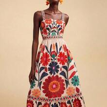 TRVLCHIC Summer Vacation Casual Floral Print Camisole Dress, Summer Fall  Clothes, New Year, Wedding Guest Outfits, Elegant Graduation, Luxury Prom Dress, Casual Outfits,Christmas,Tropical Vacation, Bohemian Outfits, Ibiza Outfits, Western Style - Multicolor - Ver 4