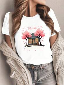 T-shirt suave y cmodara mujer de la r■a "Take Me" con diseo de flor de cerezo - Blanco - Ver 2
