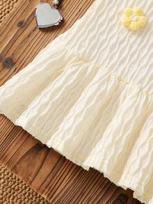 Young Girl Summer Fashion Cute Vacation Style Colorful 3D Floral Decor Ruffle Hem Halter Neck Dress - Apricot - View 5