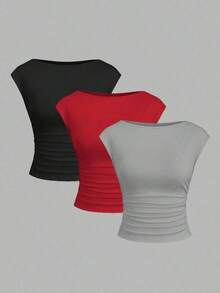 Set de 3 piezas de top/camiseta ajustada con espalda descubierta, transpirable y que absorbe la humedad para mujeres - Multicolor 16 - Ver 5