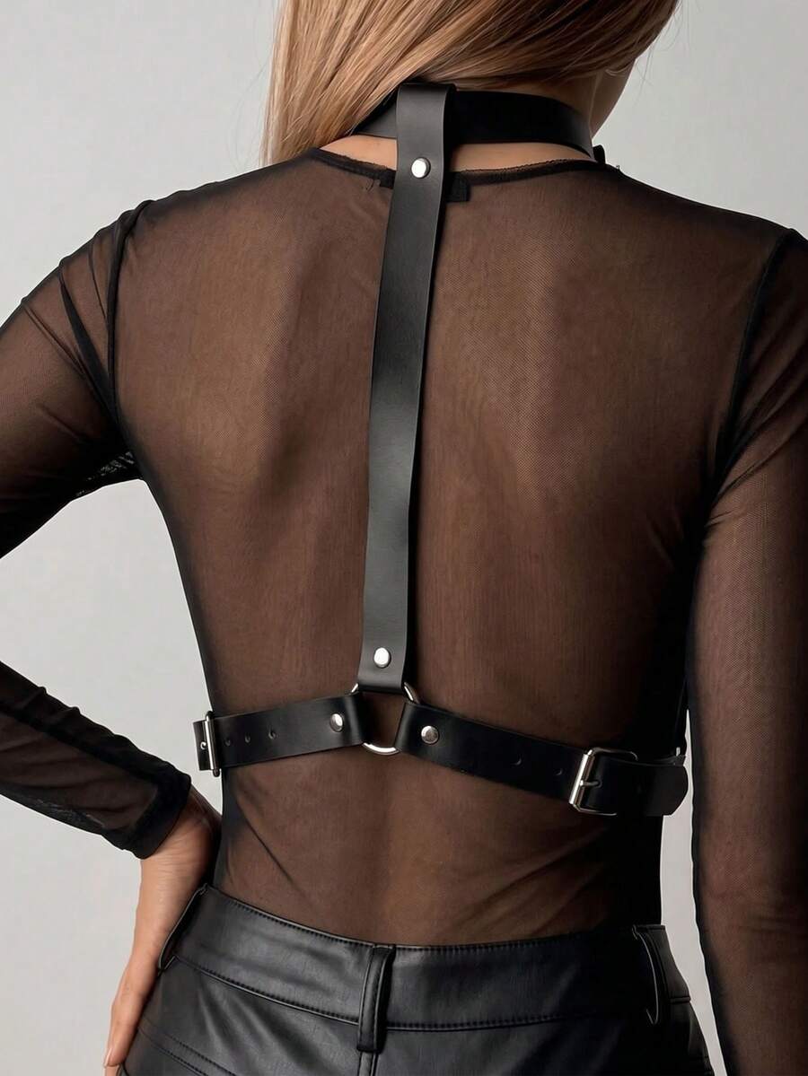 1pc PU Leather Chest Strap, Fashionable Suspender Suitable For Daily Party Outfit - Black - View 1