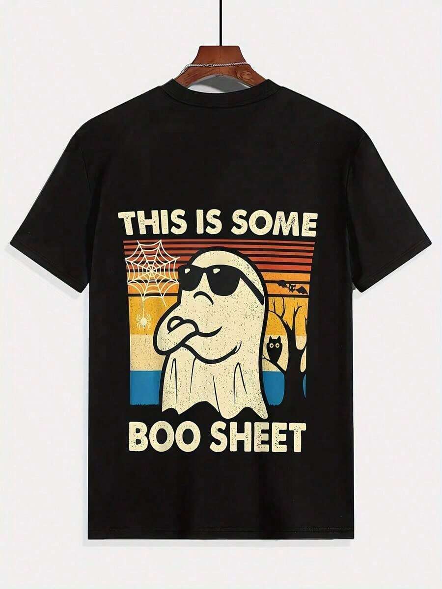 Camisetas para hombre: Camiseta de verano para hombre con estampado divertido de un pequeño fantasma blanco, diseño versátil, informal, deportivo, para actividades al aire libre, de manga corta.