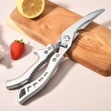 1pc Multifunctional Carbon Steel Kitchen Scissors | Ergonomic Handle, Suitable For Left & Right Hands, Great For Cutting Chicken, Fish, Meat, Detachable Chicken Bone Cutter, Powerful Bone Cutting & Bottle Opener, Easy To Clean Non-Slip Handle - Silver - View 11