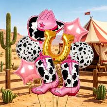 5pcs Cowboy Party Balloon Set, Includes Cowboy Boot Balloon, Cowboy Hat Balloon, Horseshoe Balloon, Heart Balloon, Suitable For Birthday Party, Western Theme Party, Bachelor Party, Rodeo Party For Men And Women - Multicolor - View 3