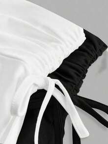 Set de 2 faldas de línea A con cintura fruncida, estilo minimalista y casual, adecuadas para conciertos, cruceros, clubes y salidas - Blanco y Negro - Ver 4