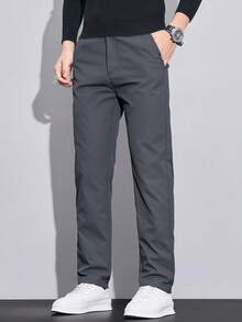 Men's Solid Color Casual Tapered Pants With Pockets - Dark Grey - View 5