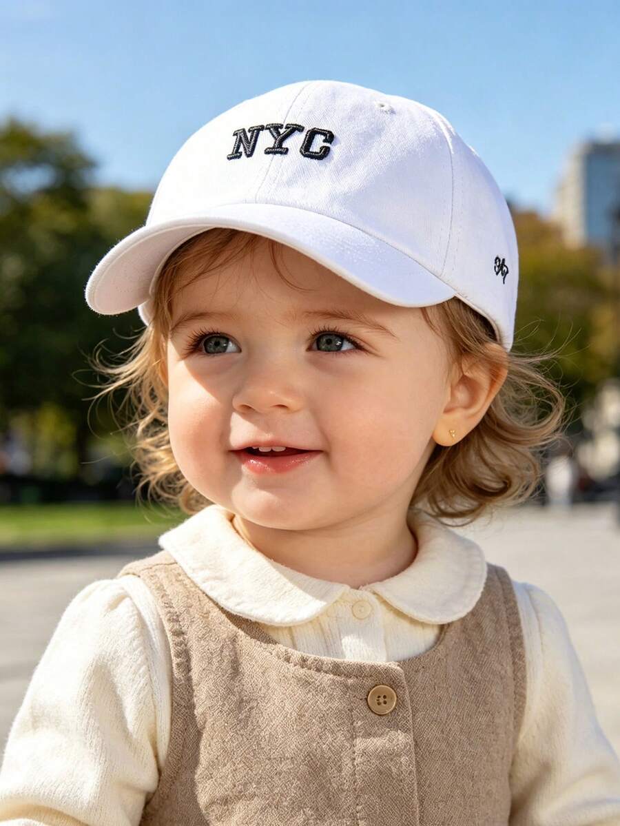 1PC White NYC 1987 Embroidery Baseball Cap For Baby, Baby Summer Beach Baseball Hats, Boys Girls Summer Protective Sunscreen Baseball Hat - Multicolor - View 1