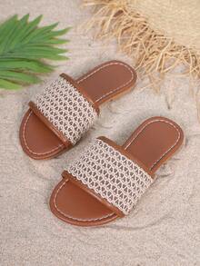 Delicate Hollow Mesh Strap Sandals, Girl's Summer Outdoor Flat Breathable Beach Slippers, Versatile - Brown - View 4