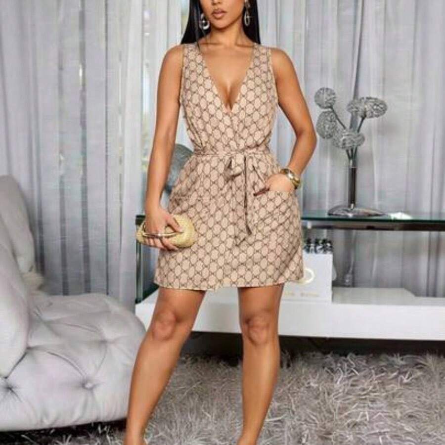 Women Midi Dresses - Khaki - View 1